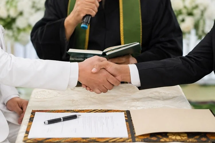 ILUSTRASI - Ayah tiri tidak berhak menjadi wali nikah menurut syariat Islam. Simak alasan, urutan wali nikah, dan kondisi yang memungkinkan ayah tiri menjadi wakil wali. (Foto: Chatgpt/Serambi Muslim)