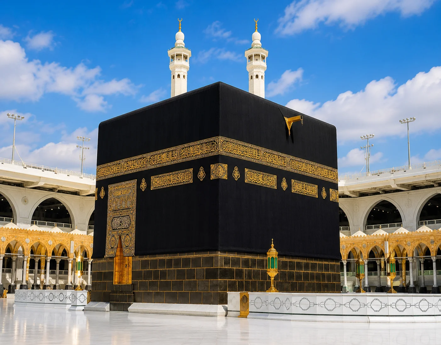 Pergantian kiswah Kabah pada 1 Muharram 1448 H menjadi simbol pembaruan diri dan peningkatan spiritual umat Islam menyambut Tahun Baru Hijriah. (Foto: Chatgpt/Serambi Muslim/Ilustrasi)