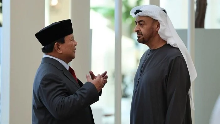 Presiden Prabowo Subianto bertemu Presiden UEA Sheikh Mohammed bin Zayed bin Sultan Al Nahyan di Istana Kepresidenan Qasr Al Watan, Abu Dhabi. (int)