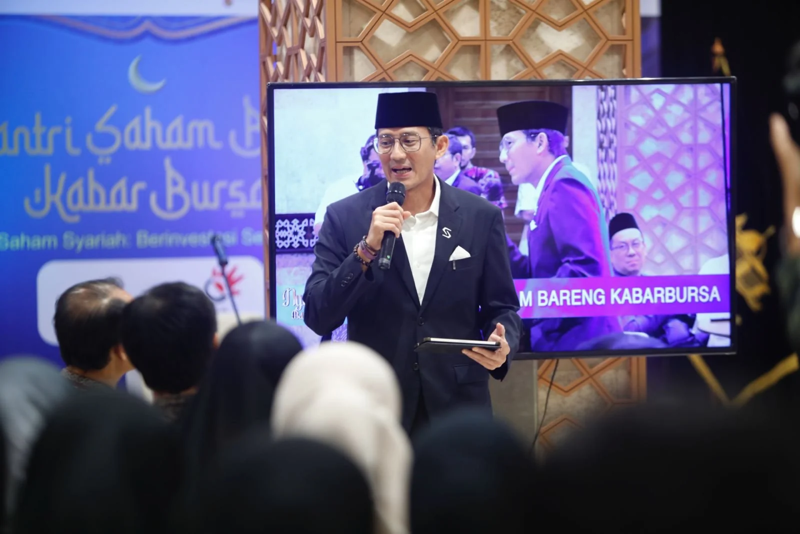 Pengusaha sukses Sandiaga Uno saat memberikan insight menarik di event Nyantri Saham Bareng Kabar Bursa, di Masjid Istiqlal Jakarta, Sabtu, 15 Maret 2025. Foto: KabarBursa.com