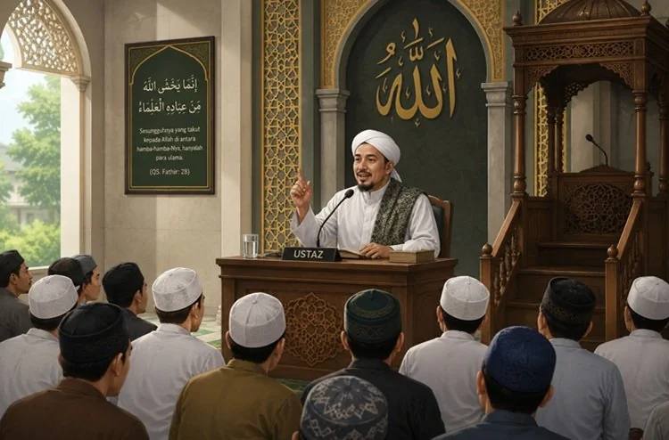 Masih bingung membedakan habib, syekh, kyai, ustaz, dan gus? Simak asal-usul, makna, fungsi, serta siapa yang berhak menyandang setiap gelar keagamaan tersebut. (Foto: Chatgpt/Serambi Muslim/Ilustrasi)