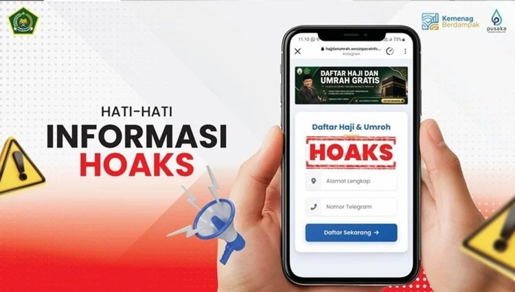 Kemenag menegaskan informasi pendaftaran haji dan umrah gratis yang beredar melalui tautan tidak resmi adalah hoaks. Masyarakat diminta waspada terhadap modus phishing pencurian data pribadi. (Foto: Kemenag)