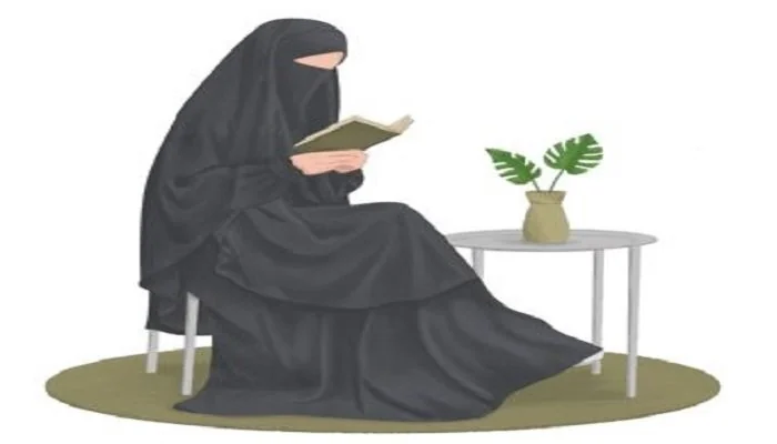 ilustrasi muslimah duduk. (int)