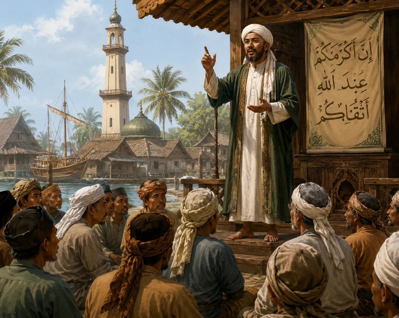 Simak 6 teori masuknya Islam ke Indonesia, mulai dari Teori Gujarat, Persia, Makkah, India, Bangladesh hingga Cina beserta bukti dan kelemahannya. (Foto: Chatgpt/Serambi Muslim/Ilustrasi)