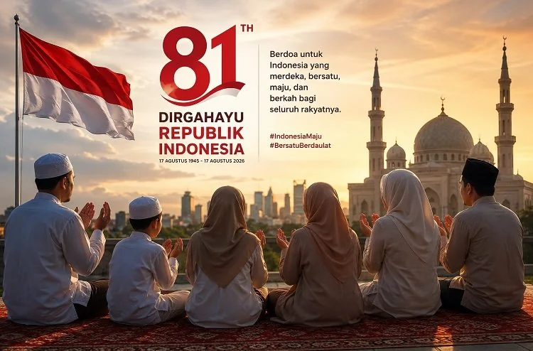 ILUSTRASI - Lima doa HUT ke-81 RI lengkap Arab, latin, dan artinya untuk upacara, tirakatan, serta doa bersama. (Foto: Chatgpt/Serambi Muslim)