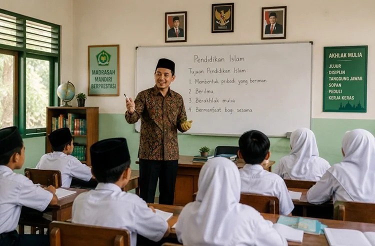 ILUSTRASI - Kemenag memperluas akses beasiswa dalam dan luar negeri bagi guru madrasah untuk meningkatkan kompetensi pendidik dan mendukung visi Indonesia Emas 2045. (Foto: Chatgpt/Serambi Muslim)