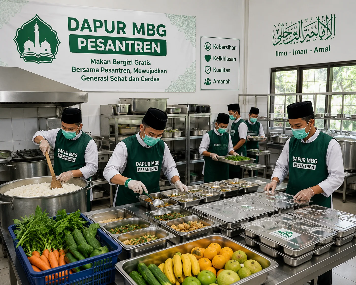 MUI meminta pemerintah mengevaluasi Program Makan Bergizi Gratis pasca kasus dugaan korupsi. Dapur pesantren diusulkan dilibatkan agar program lebih efektif dan tepat sasaran. (Foto: Chatgpt/Serambi Muslim/Ilustrasi)