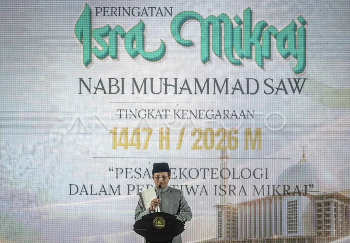 Menteri Agama Nasruddin Umar menghadiri acara peringatan Isra Miraj Kenegaraan di Masjid Istiqlal, Jakarta, Kamis (15/1/2026). (Foto: ANTARA)